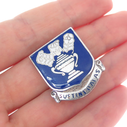 925 Sterling Silver Vintage Enamel Sustineo Alas I Sustain The Wings Pin Brooch