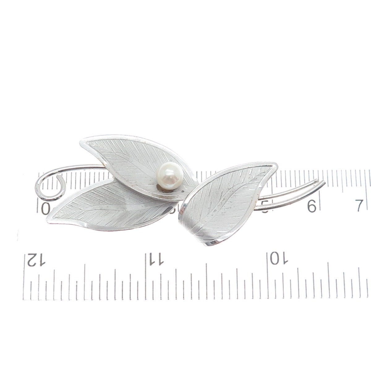 CURTIS CURTMAN 925 Sterling Silver Vintage Real Pearl Modernist Floral Brooch