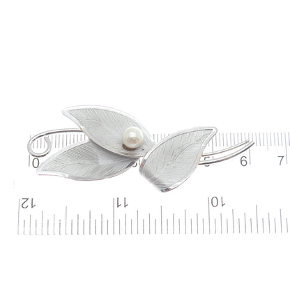 CURTIS CURTMAN 925 Sterling Silver Vintage Real Pearl Modernist Floral Brooch