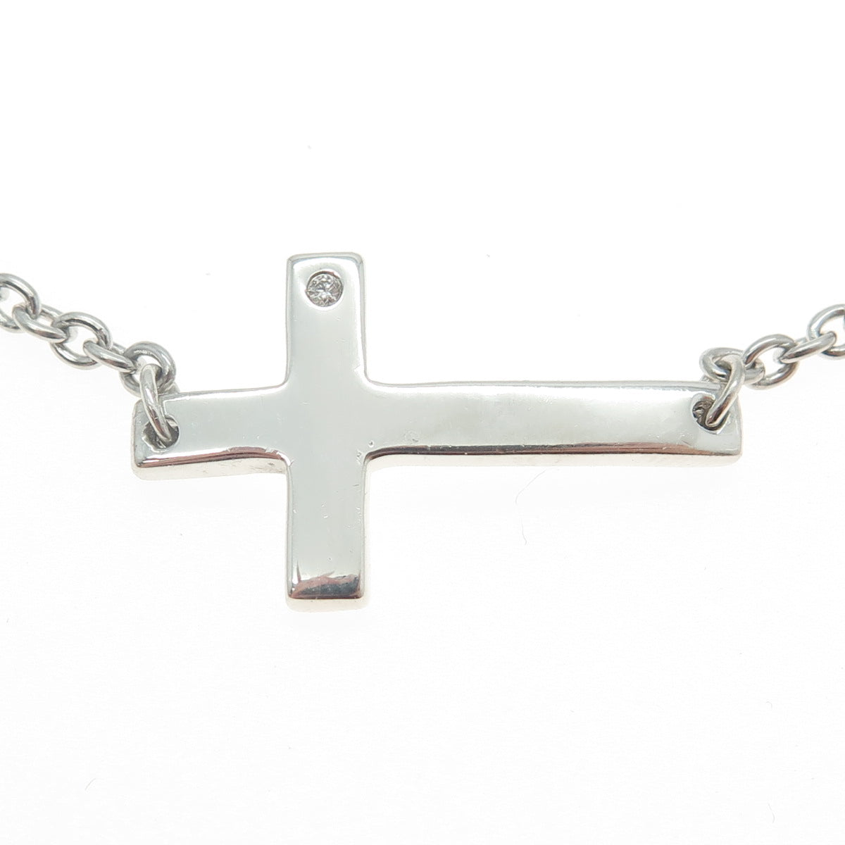 925 Sterling Silver Real Round-Cut Diamond Cross Cable Link Bracelet 6.5-8"