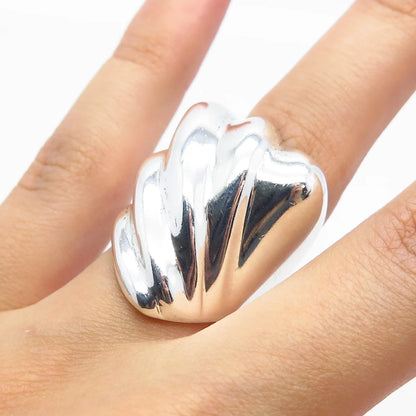 925 Sterling Silver Vintage Mexico Statement Shell Ring Size 5.25
