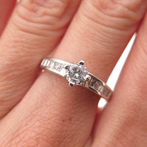 Ken Crafts 925 Sterling Silver Round & Emerald-Cut C Z Engagement Ring Size 7