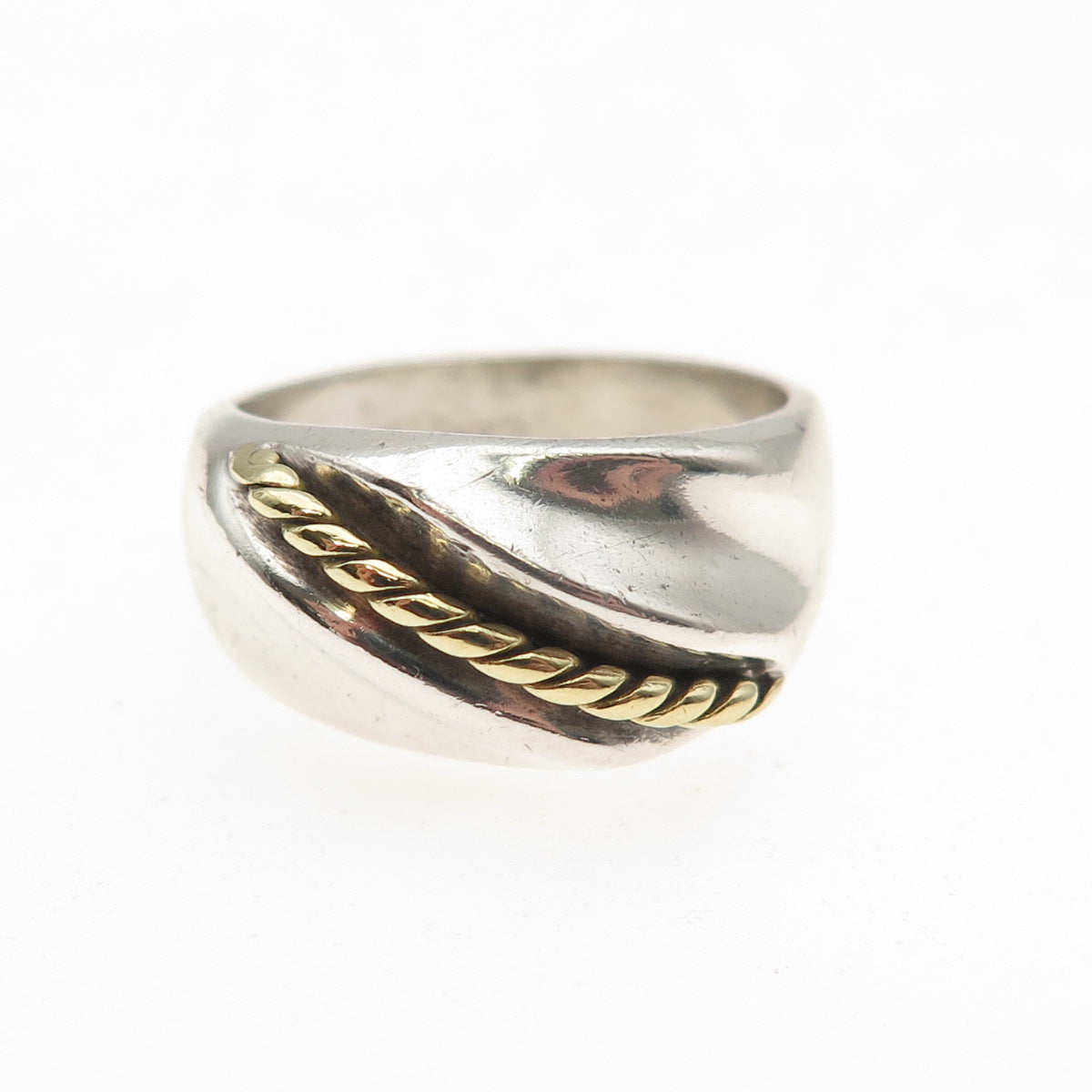 925 Sterling Silver 2-Tone Vintage Mexico Modernist Oxidized Ring Size 6