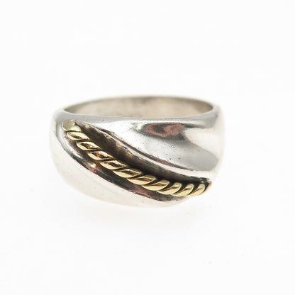 925 Sterling Silver 2-Tone Vintage Mexico Modernist Oxidized Ring Size 6