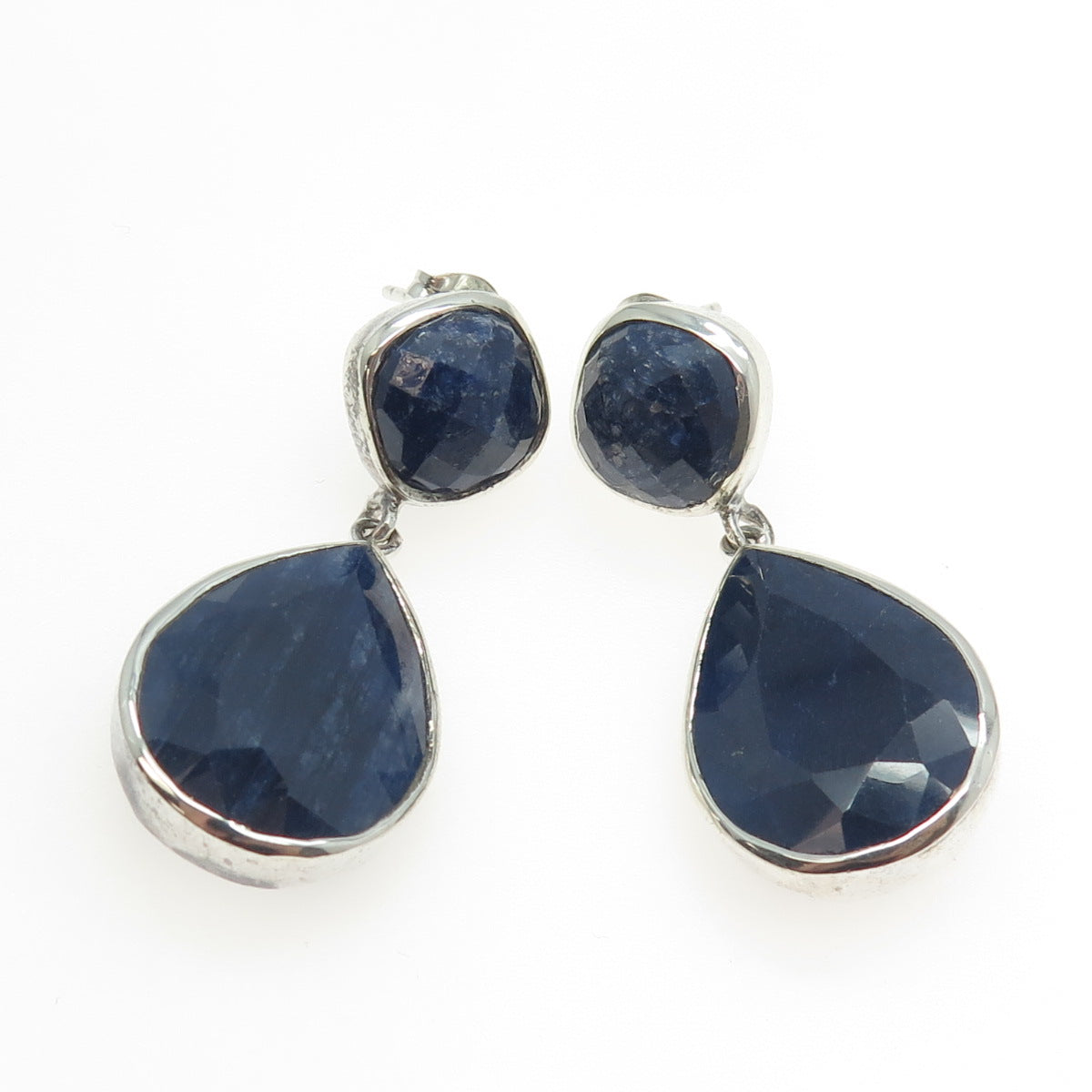 925 Sterling Silver Vintage Real Sapphire Gemstone Dangling Earrings