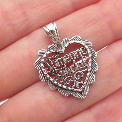 925 Sterling Silver Vintage Someone Special Heart Oxidized Charm Pendant