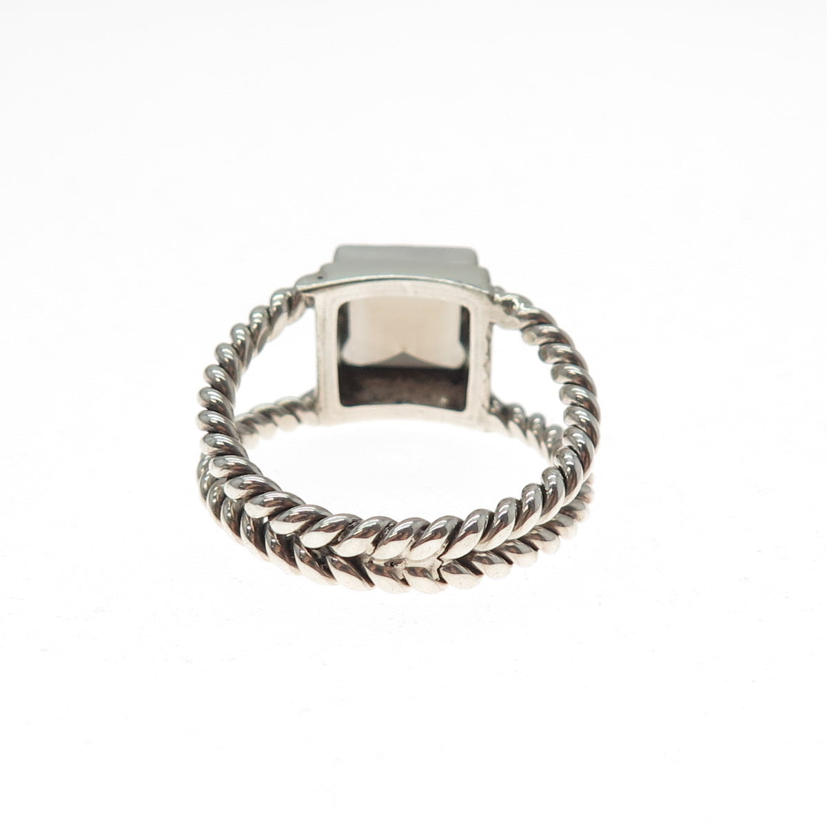 IROSE 925 Sterling Silver Vintage Real Smoky Quartz 2-Row Ring Size 9