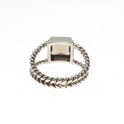 IROSE 925 Sterling Silver Vintage Real Smoky Quartz 2-Row Ring Size 9