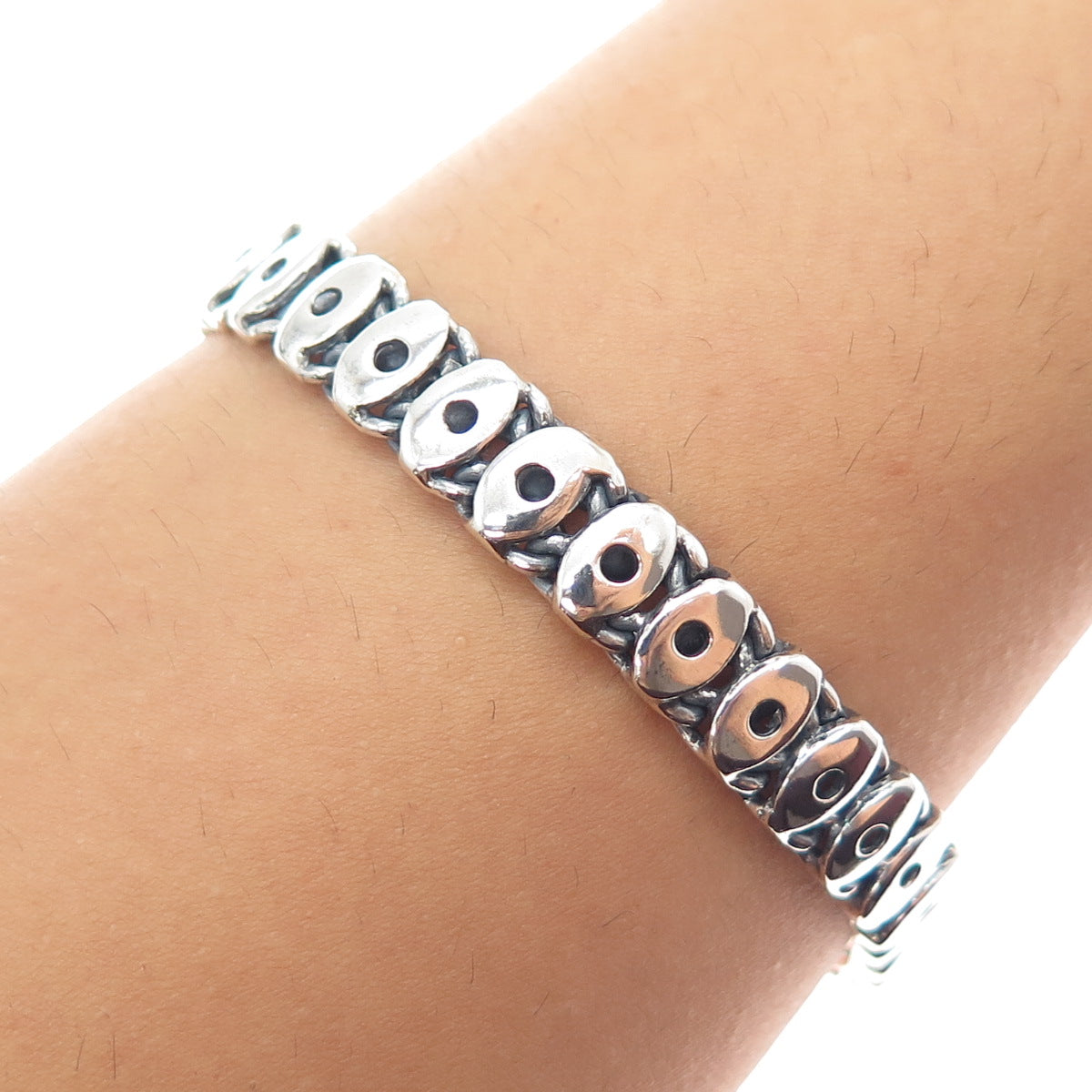 925 Sterling Silver Vintage Modernist Evil's Eye Oxidized Bracelet 6.75"
