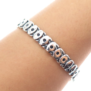 925 Sterling Silver Vintage Modernist Evil's Eye Oxidized Bracelet 6.75"
