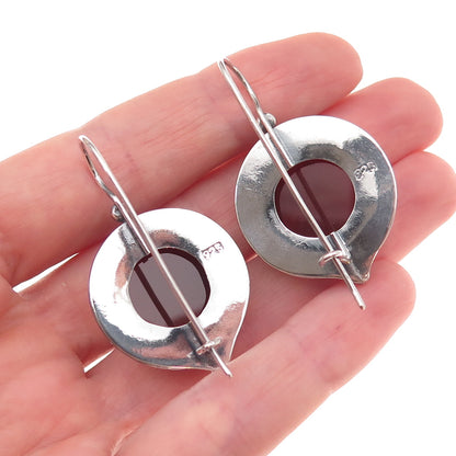 925 Sterling Silver Vintage Real Carnelian Modernist Oxidized Earrings