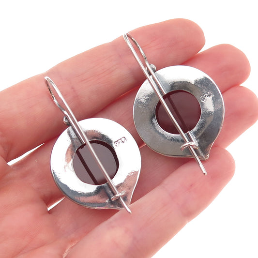 925 Sterling Silver Vintage Real Carnelian Modernist Oxidized Earrings