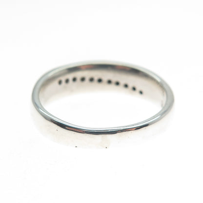 925 Sterling Silver Real Round-Cut Diamond Modernist Ring Size 9.25