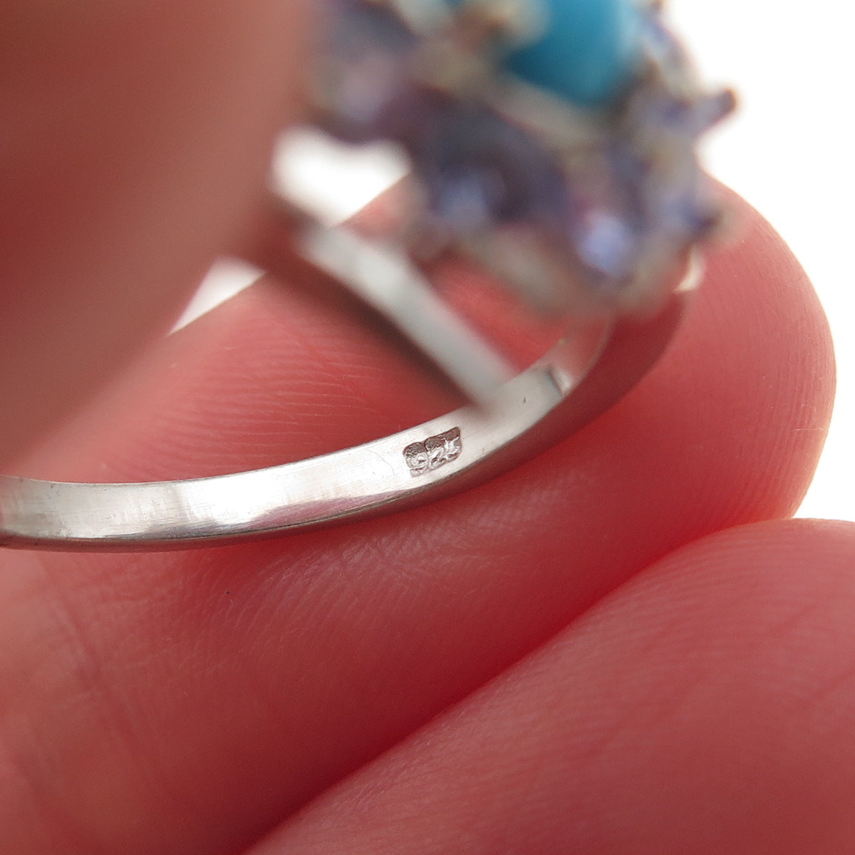 Chuck Clemency 925 Sterling Silver Real Turquoise & Tanzanite Ring Size 8.25