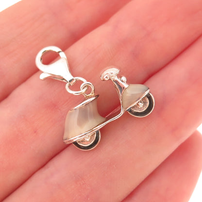 925 Sterling Silver Vintage Enamel Scooter Lobster Lock 3D Charm Pendant