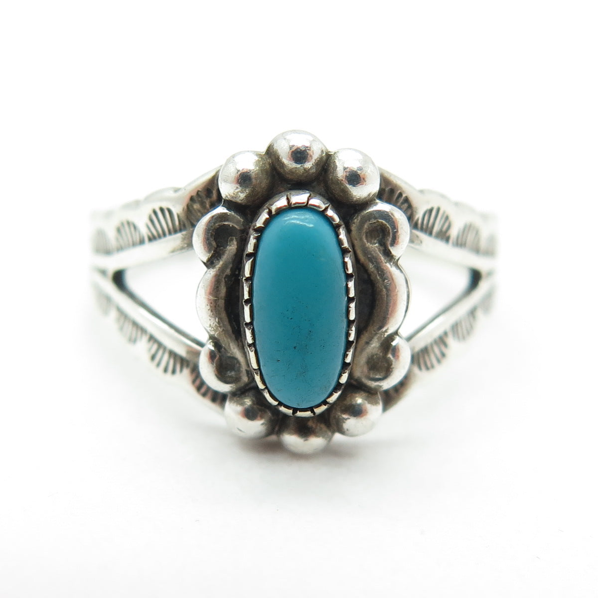 PACIFIC JEWELRY Old Pawn Sterling Silver Vintage Bisbee Turquoise Ring Size 5.25