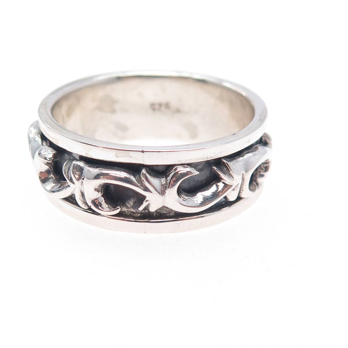 925 Sterling Silver Vintage Modernist Swirl Oxidized Rotating Band Ring Size 13