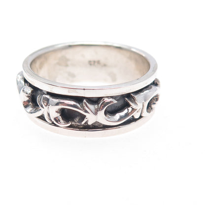 925 Sterling Silver Vintage Modernist Swirl Oxidized Rotating Band Ring Size 13