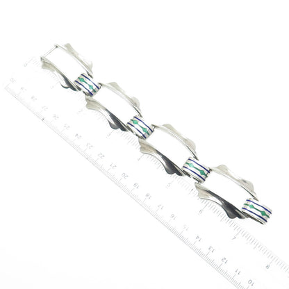 GIOR 925 Sterling Silver Vintage Italy Enamel Modernist Bracelet 7"