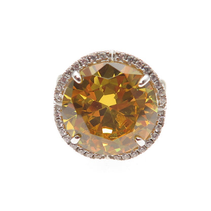 925 Sterling Silver Round-Cut Canary & White C Z Ring Size 7