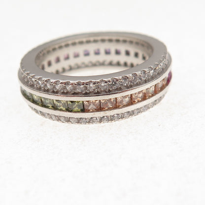 925 Sterling Silver Multi-Color C Z Band Ring Size 7.25