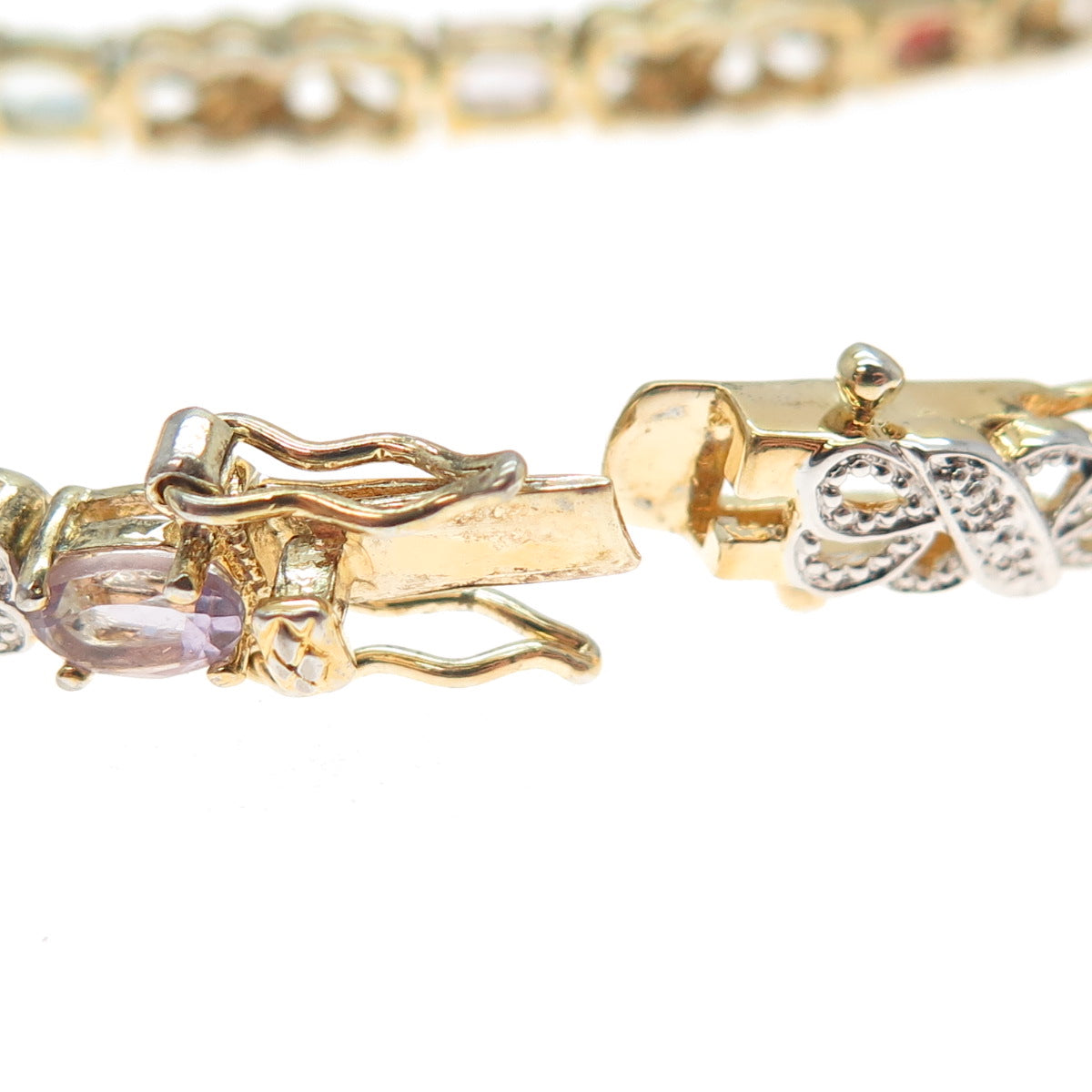 HAN 925 Sterling Silver Gold Plated Diamond Topaz Peridot Garnet Bracelet 7.25"