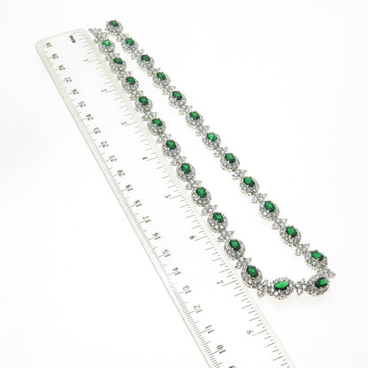 925 Sterling Silver Green & White C Z Bohemian Chain Necklace 16"