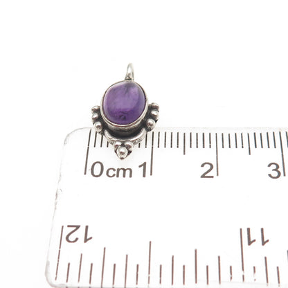 925 Sterling Silver Vintage Real Amethyst Beaded Mini Charm Pendant