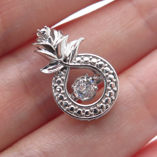 925 Sterling Silver Round-Cut C Z Rose Flower Minimalist Charm Slide Pendant