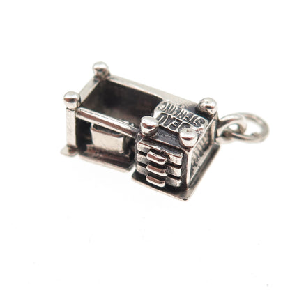 BEAU 925 Sterling Silver Vintage Work Desk Oxidized 3D Mini Charm Pendant