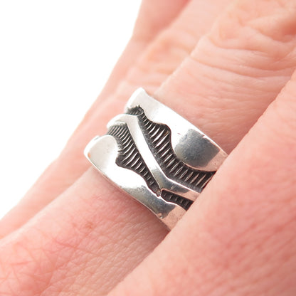 Old Pawn 925 Sterling Silver Vintage Southwestern Oxidized Band Ring Size 8.5