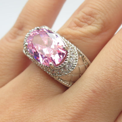 925 Sterling Silver Oval & Round-Cut Pink & White C Z Ring Size 7.25