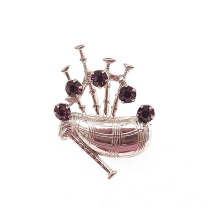 Ward Brothers 925 Sterling Silver Antique Rhinestone Scottish Bagpipes Brooch