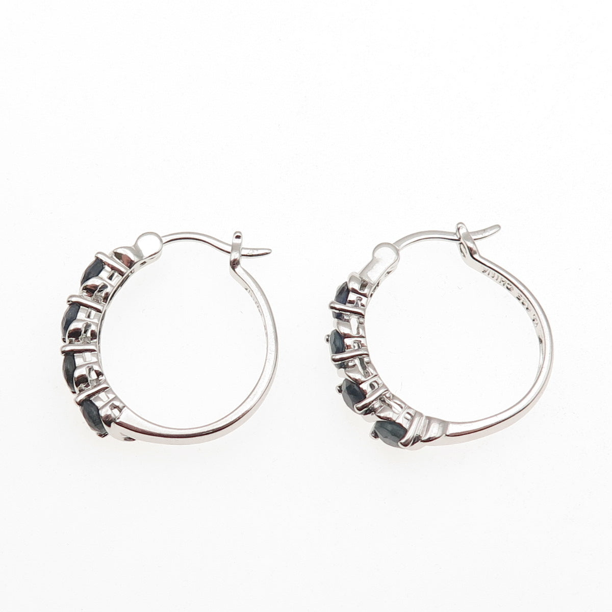 Ross Simons 925 Sterling Silver Real Round-Cut Sapphire Hoop Earrings