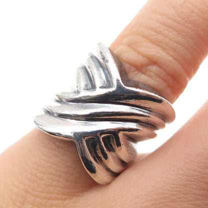 CHAPAL ZENRAY 925 Sterling Vintage Modernist Crisscross Oxidized Ring Size 4.5