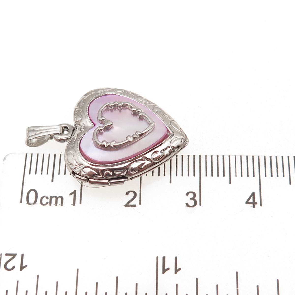 Tru-Kay 925 Sterling Silver Vintage Real MOP Heart Locket Charm Pendant