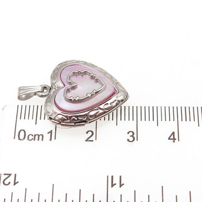 Tru-Kay 925 Sterling Silver Vintage Real MOP Heart Locket Charm Pendant