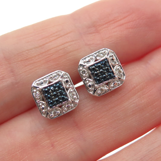 925 Sterling Silver 2-Tone Round-Cut C Z Stud Earrings