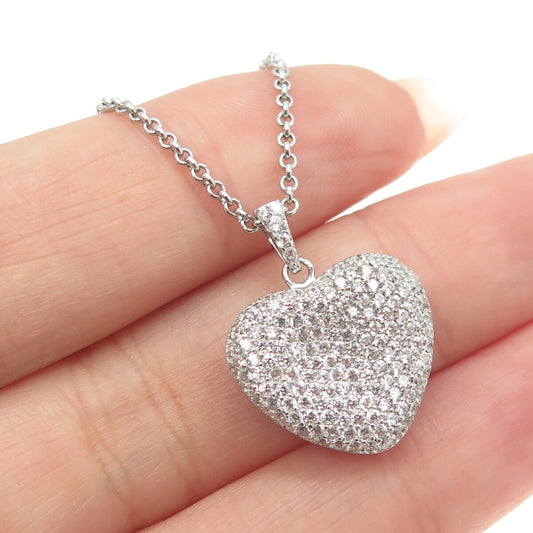 925 Sterling Silver Round-Cut C Z Heart Cable Chain Necklace 16"