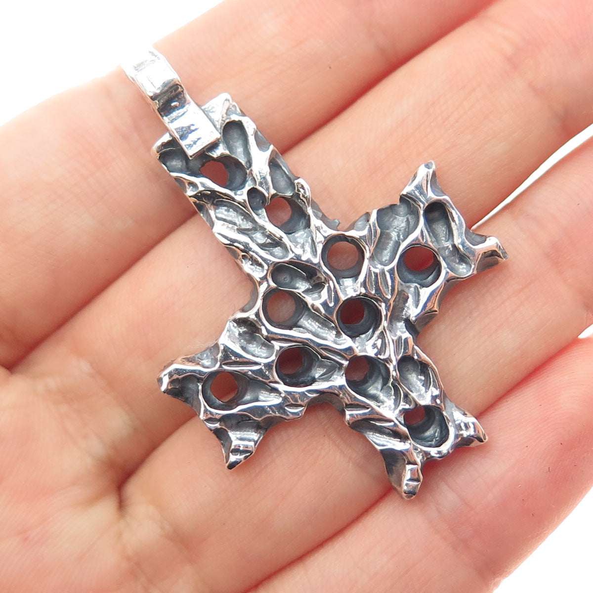925 Sterling Silver Vintage Modernist Cross Oxidized Charm Pendant