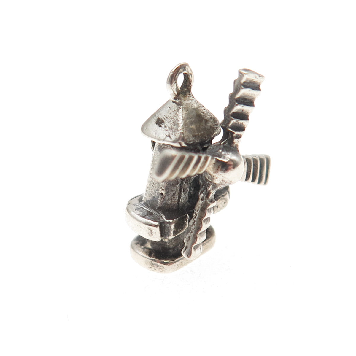 835 Silver Vintage Windmill Oxidized 3D Mini Articulated Charm Pendant