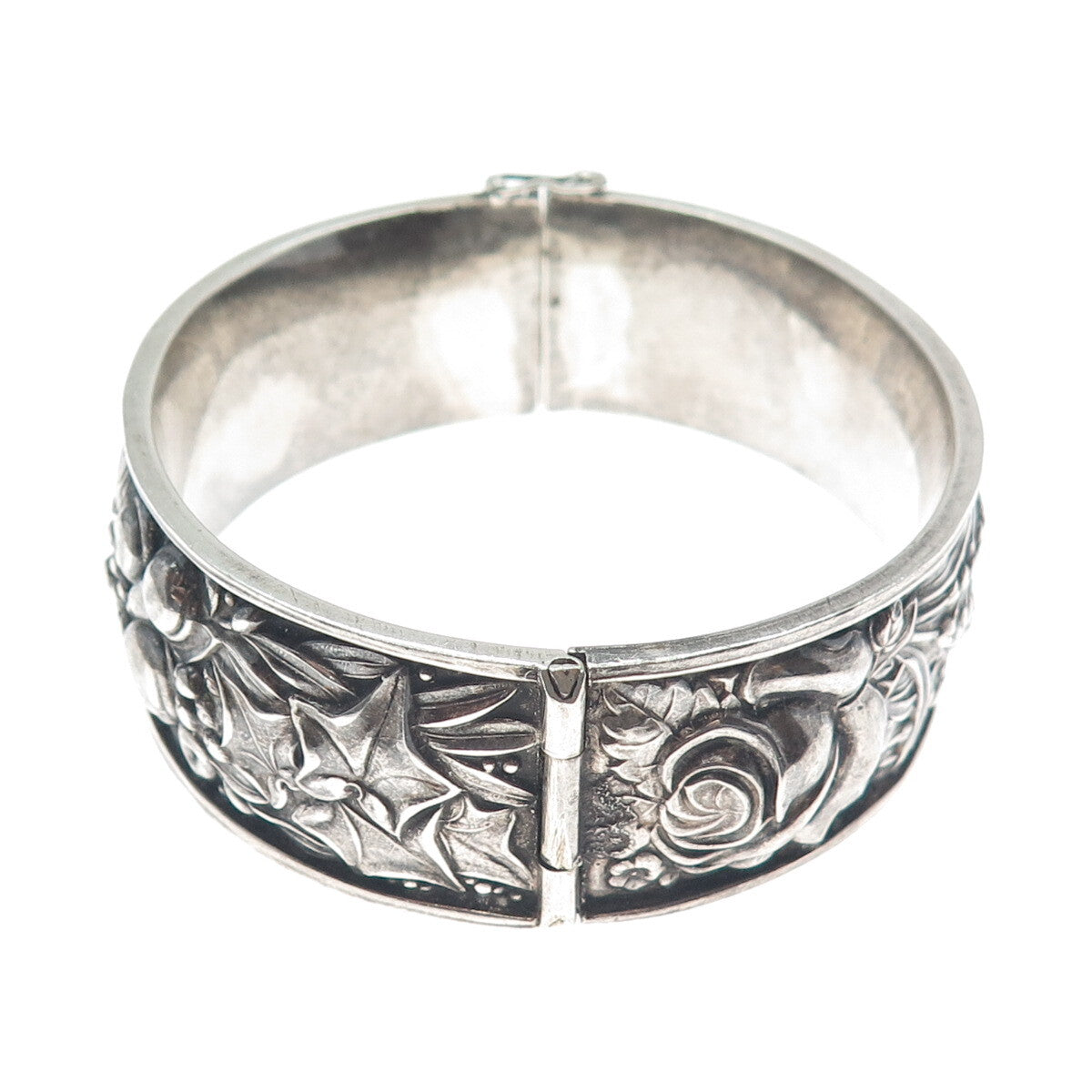 925 Sterling Silver Vintage Portugal Fall Season Oxidized Bangle Bracelet 7.5"