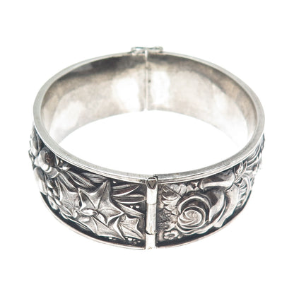 925 Sterling Silver Vintage Portugal Fall Season Oxidized Bangle Bracelet 7.5"