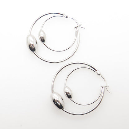 925 Sterling Silver Modernist Double Hoop Bead Earrings