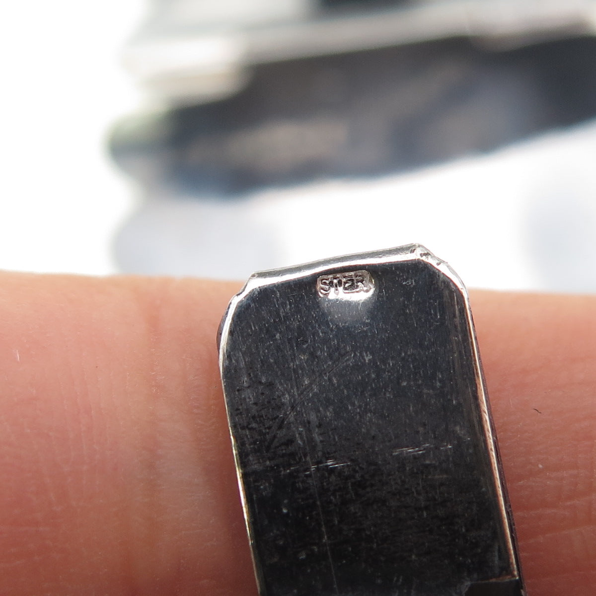 925 Sterling Silver Vintage Real Amethyst Modernist Heavy 106.3g Bracelet 7.5"