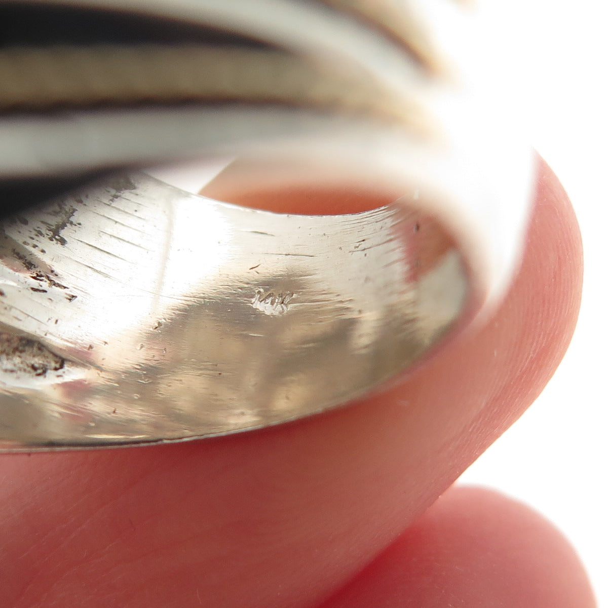 KEITH 925 Sterling Silver 14K Gold Vintage Modernist Ribbed Ring Size 7.25