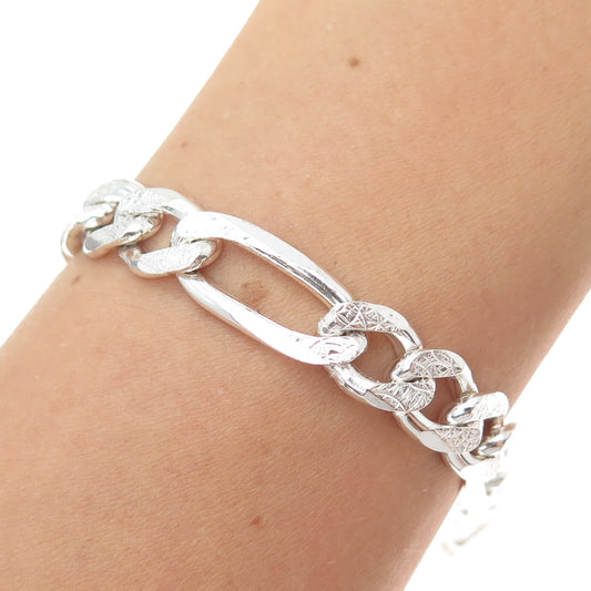 925 Sterling Silver Vintage Italy Figaro Link Bracelet 7.75"