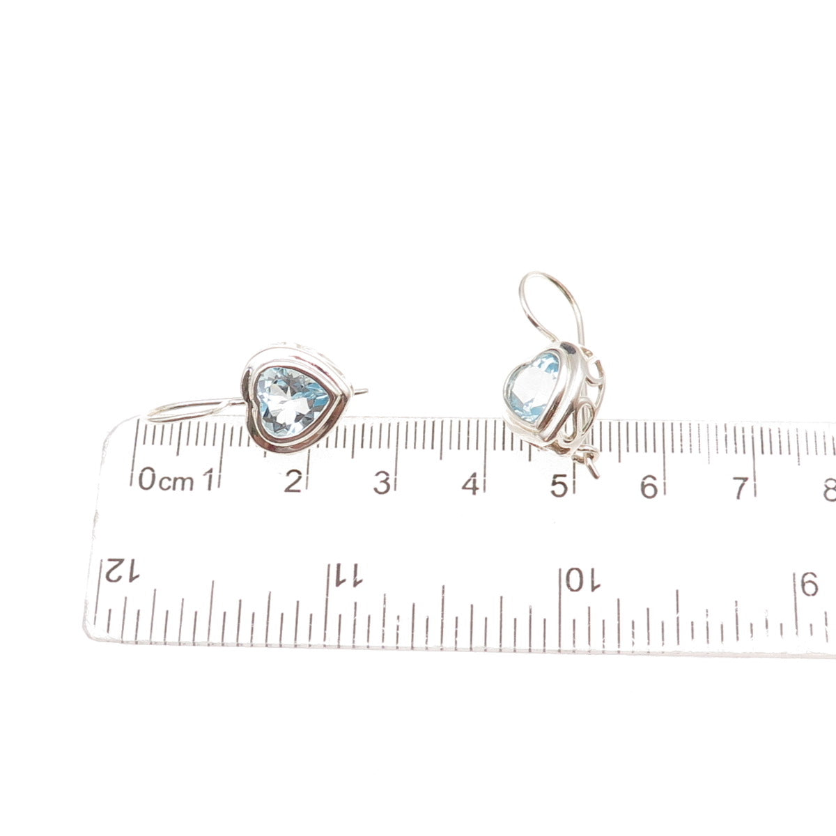 925 Sterling Silver Vintage Real Blue Topaz Heart Earrings