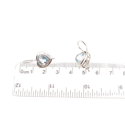 925 Sterling Silver Vintage Real Blue Topaz Heart Earrings