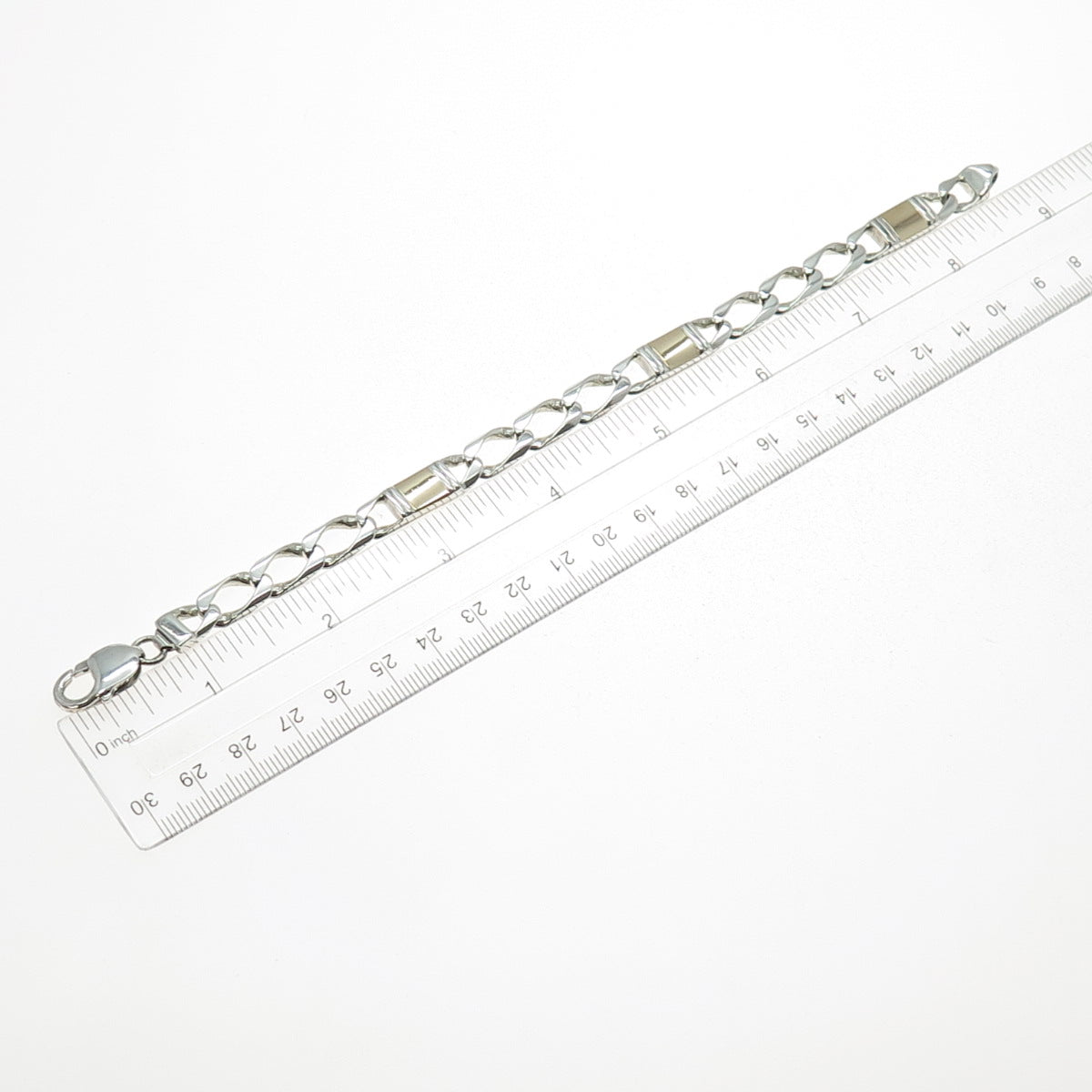 925 Sterling Silver 14K Gold Vintage Italy Anchor Curb Link Bracelet 8.25"